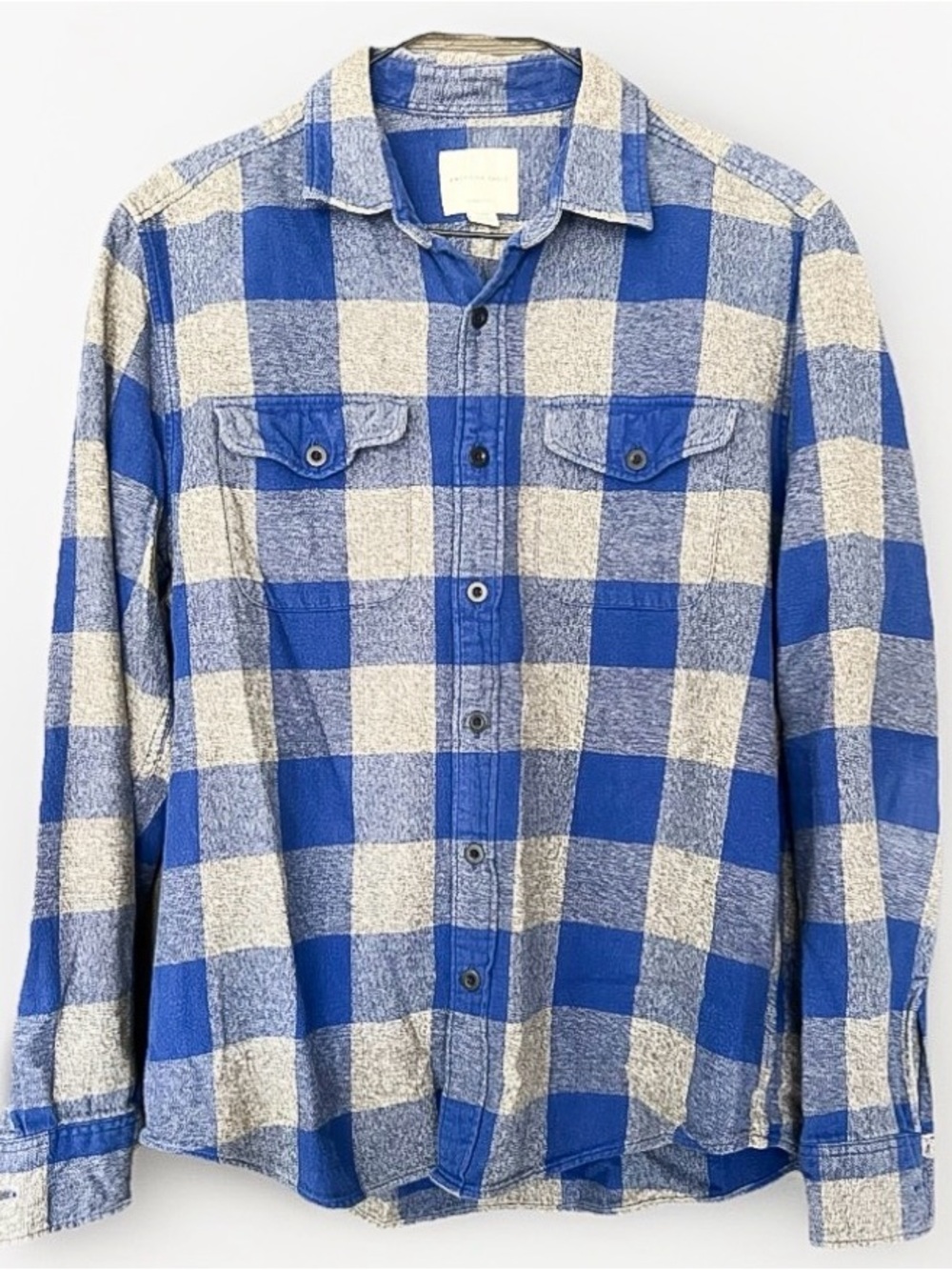 American Eagle Mens Button Front Flannel Shirt Sz M Blue/Gray Long Sleeve Collar